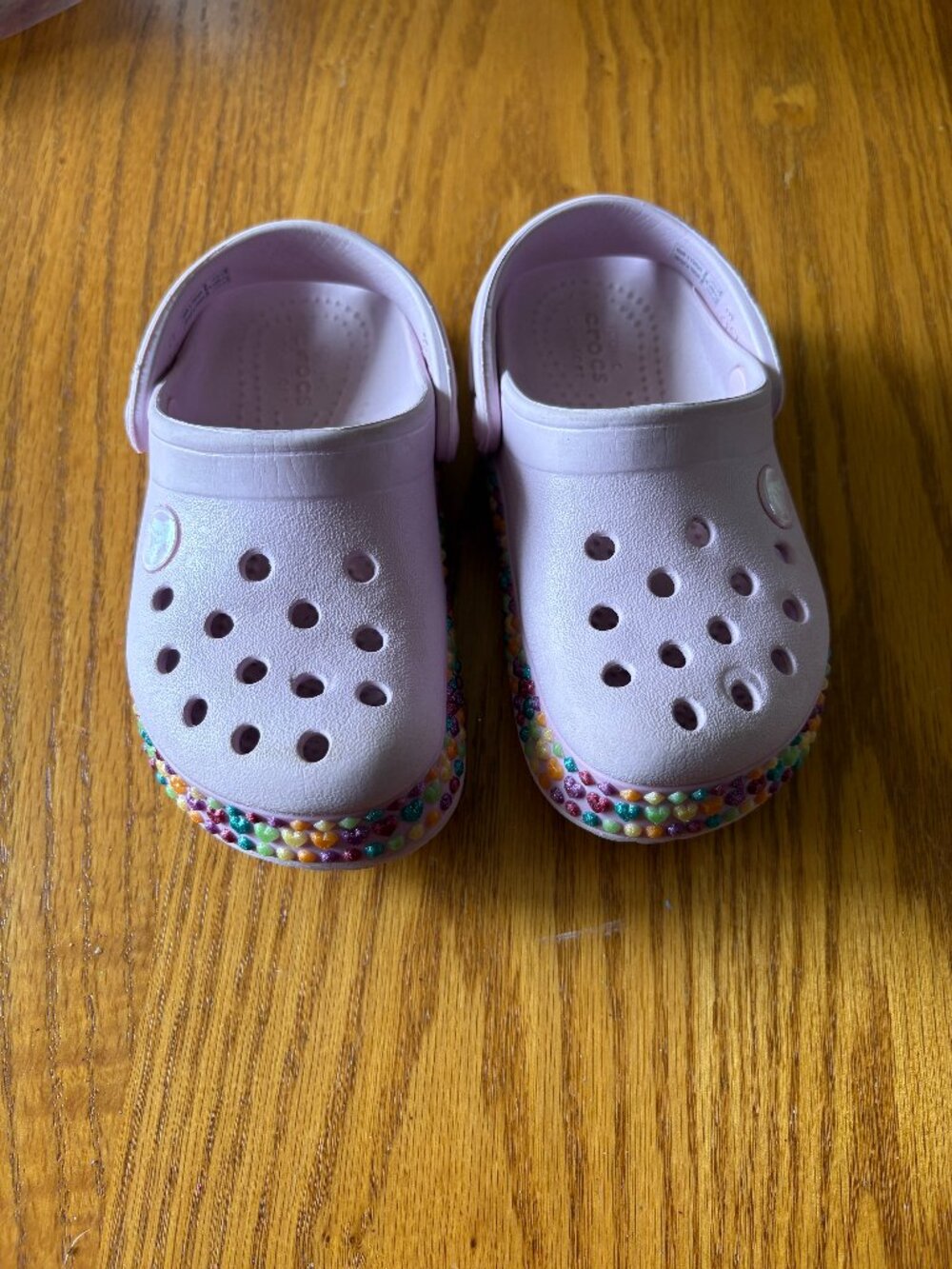 Crocs Kids C9 Light Pink Clogs Rainbow Gem Trim Slip-On Shoes
